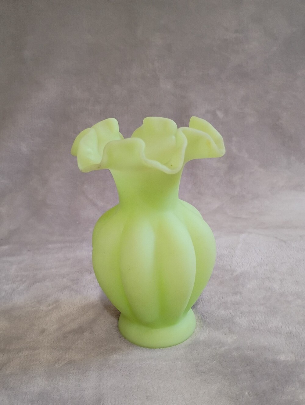 Fenton Glass Satin Lime Green Ribbed Flower Vase